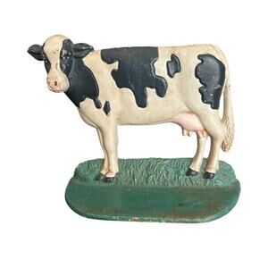 Vintage Cast Iron Milk Holstein White Black Cow Door Stop